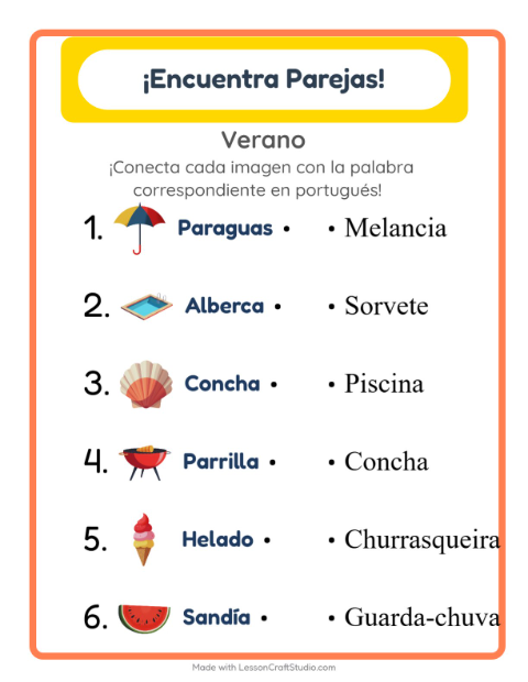 Une imágenes y palabras en portugués – Verano
