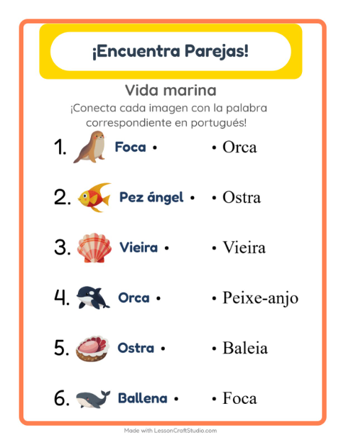 Une imágenes y palabras en portugués – Vida Marina