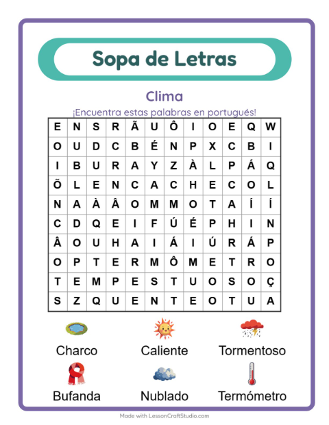 Vista previa de Aprender portugués: El Tiempo – sopa de letras para niños