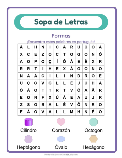 Sopa de letras en portugués con imágenes – Formas