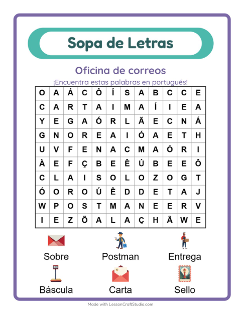 Sopa de letras en portugués con imágenes – Oficina De Correos