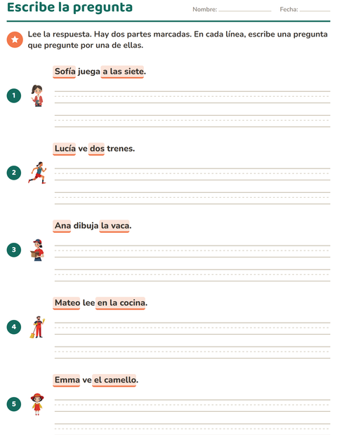 Vista previa de la hoja de Preguntas con quién, qué y dónde para grado 2