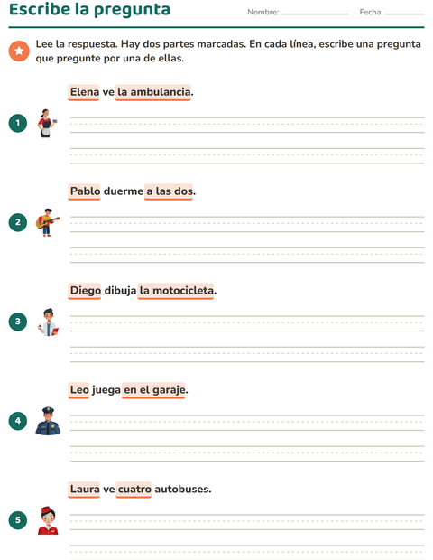 Vista previa de la hoja de Preguntas con quién, qué y dónde para grado 2