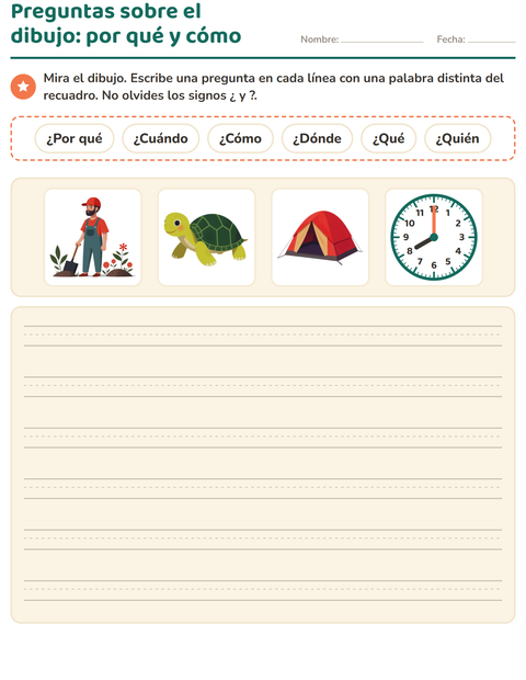 Vista previa de la hoja de Preguntas con quién, qué y dónde para grado 2