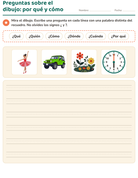 Vista previa de la hoja de Preguntas con quién, qué y dónde para grado 2