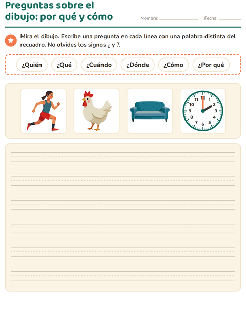 Vista previa de la hoja de Preguntas con quién, qué y dónde para grado 2
