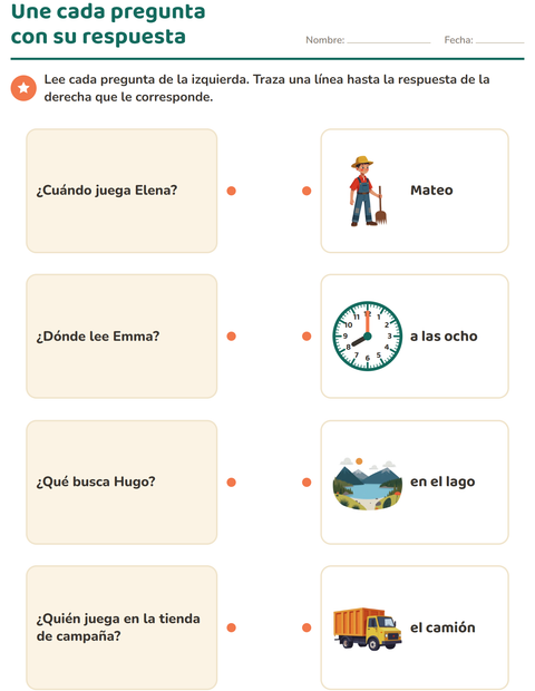 Vista previa de la hoja de Preguntas con quién, qué y dónde para grado 1