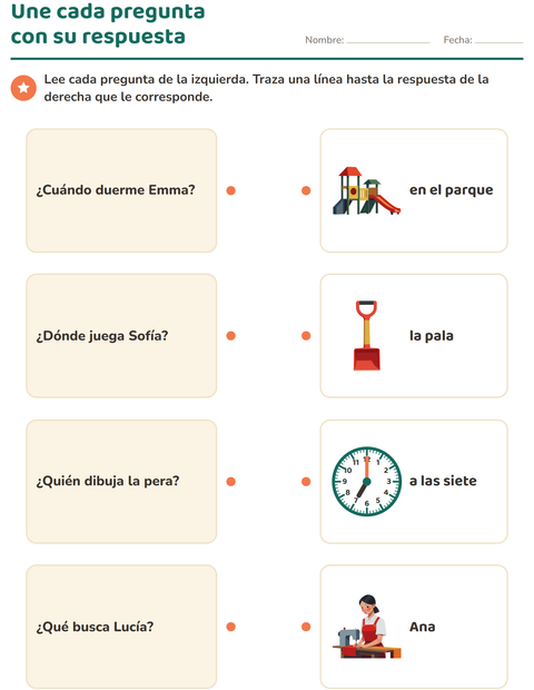Vista previa de la hoja de Preguntas con quién, qué y dónde para grado 1