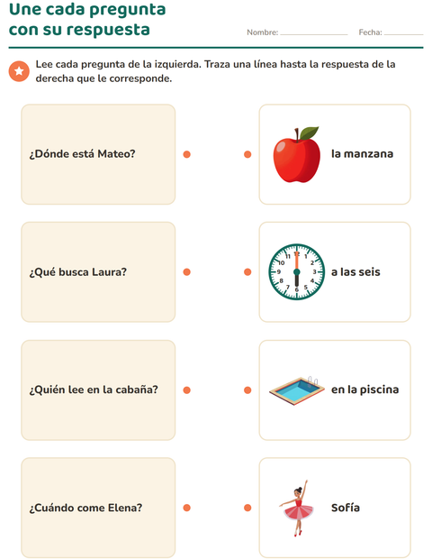 Vista previa de la hoja de Preguntas con quién, qué y dónde para grado 1