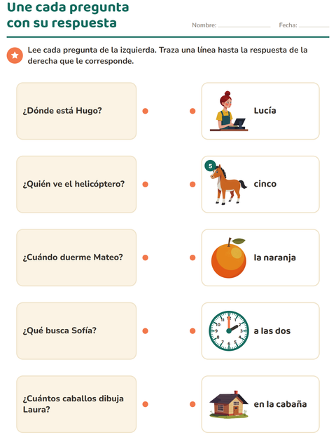 Vista previa de la hoja de Preguntas con quién, qué y dónde para grado 1