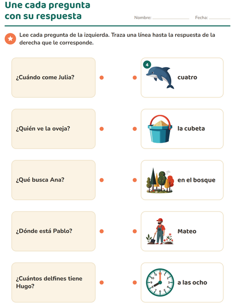 Vista previa de la hoja de Preguntas con quién, qué y dónde para grado 1