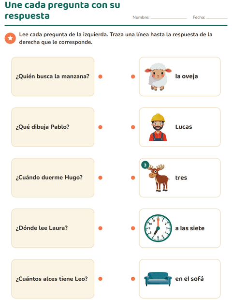 Une cada pregunta con la respuesta que le corresponde — primer grado