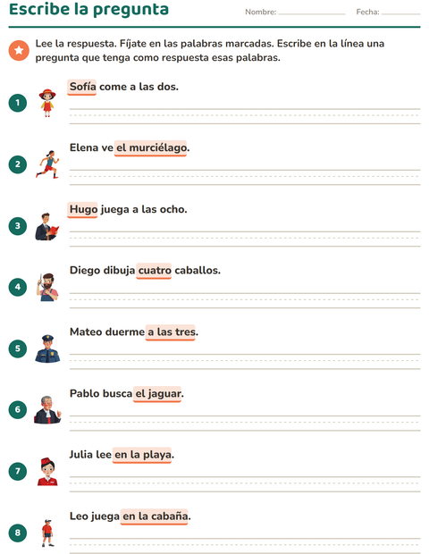 Vista previa de la hoja de Preguntas con quién, qué y dónde para grado 2