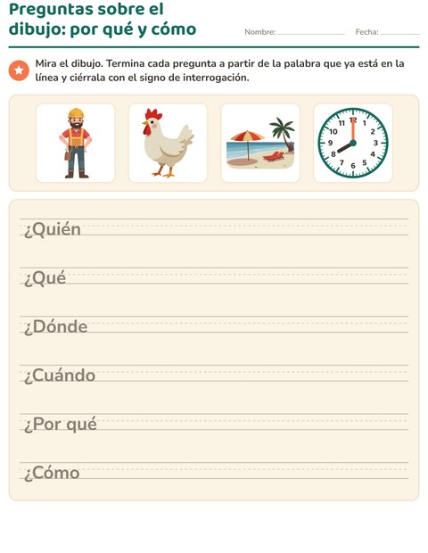 Vista previa de la hoja de Preguntas con quién, qué y dónde para grado 2