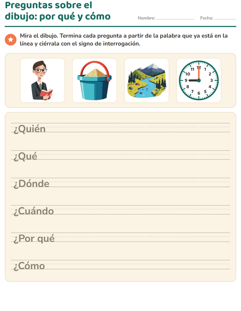 Vista previa de la hoja de Preguntas con quién, qué y dónde para grado 2