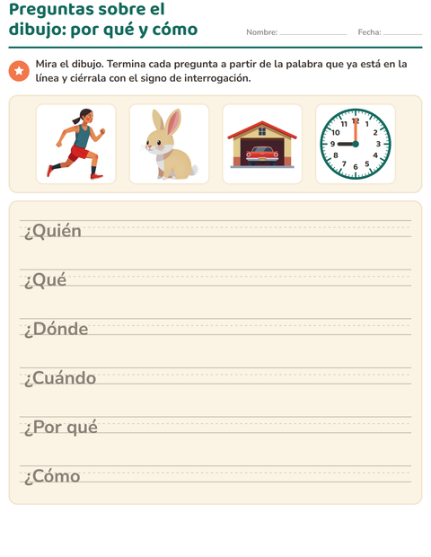 Vista previa de la hoja de Preguntas con quién, qué y dónde para grado 2