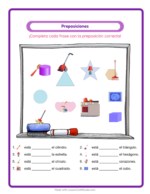 Vista previa de la hoja de Preposiciones con Alrededor de la casa para jardín infantil
