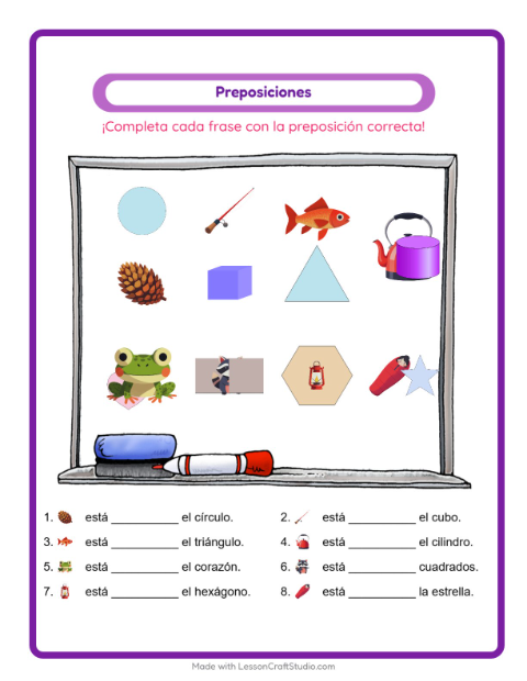 Vista previa de la hoja de Preposiciones con Campamento para jardín infantil