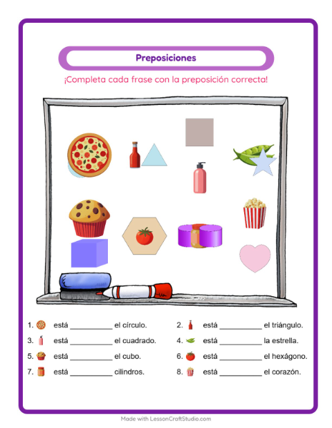 Vista previa de la hoja de Preposiciones con En el supermercado para jardín infantil