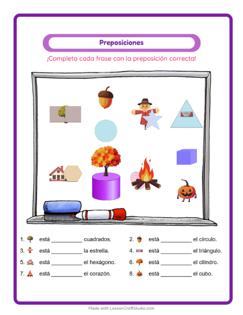 Vista previa de la hoja de Preposiciones con Misceláneo para jardín infantil