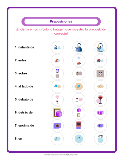 Vista previa de la hoja de Preposiciones con Alrededor de la casa para jardín infantil