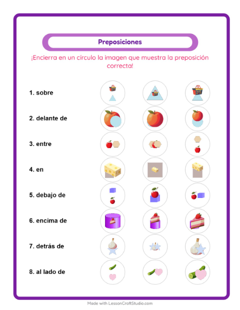 Vista previa de la hoja de Preposiciones con En el supermercado para jardín infantil