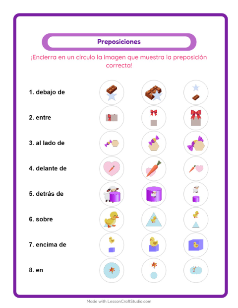 Vista previa de la hoja de Preposiciones con Pascua para jardín infantil