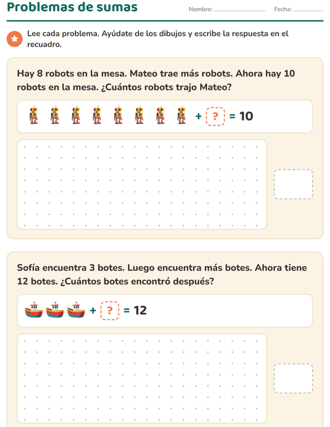 Vista previa de la hoja de Problemas de suma y resta con Juguetes para grado 1