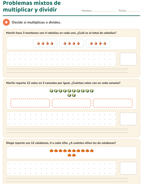 Vista previa de la hoja de Problemas de suma y resta con Verduras para grado 3