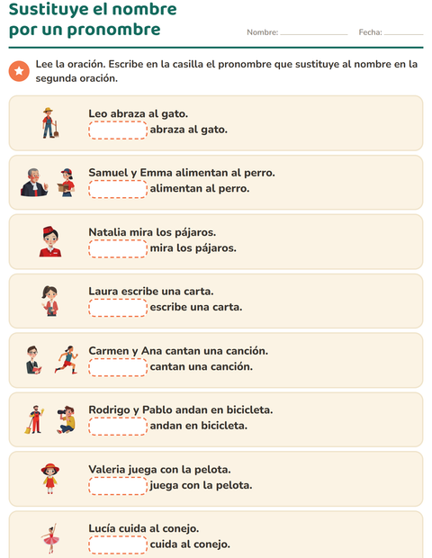 Vista previa de la hoja de Pronombres personales para grado 1