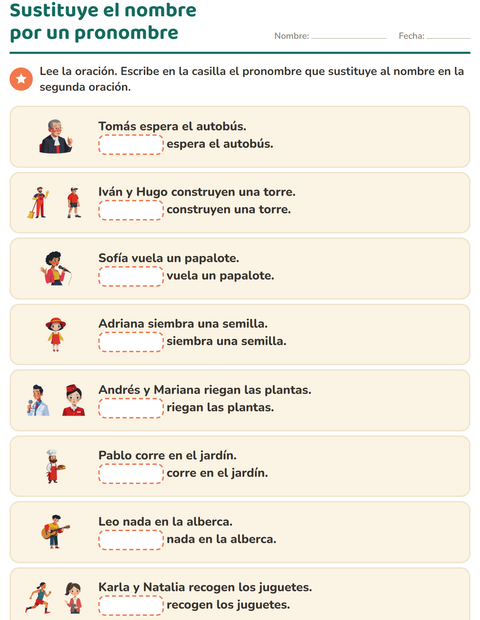 Vista previa de la hoja de Pronombres personales para grado 1