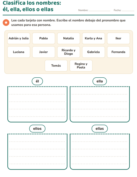 Vista previa de la hoja de Pronombres personales para grado 1