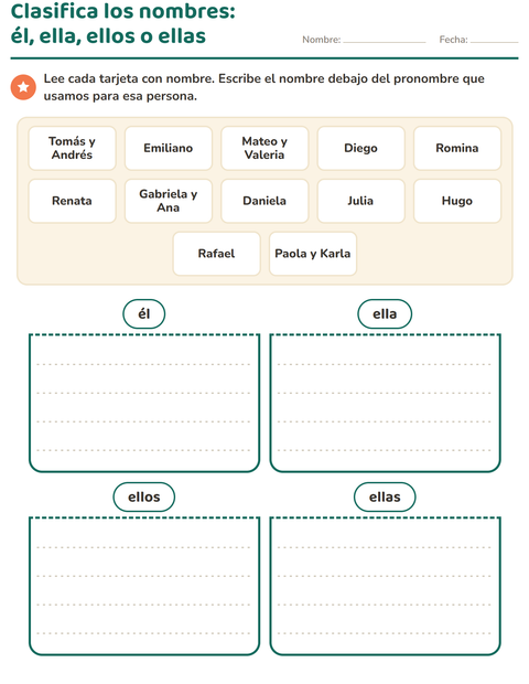 Vista previa de la hoja de Pronombres personales para grado 1