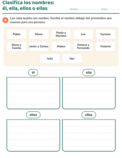 Vista previa de la hoja de Pronombres personales para grado 1