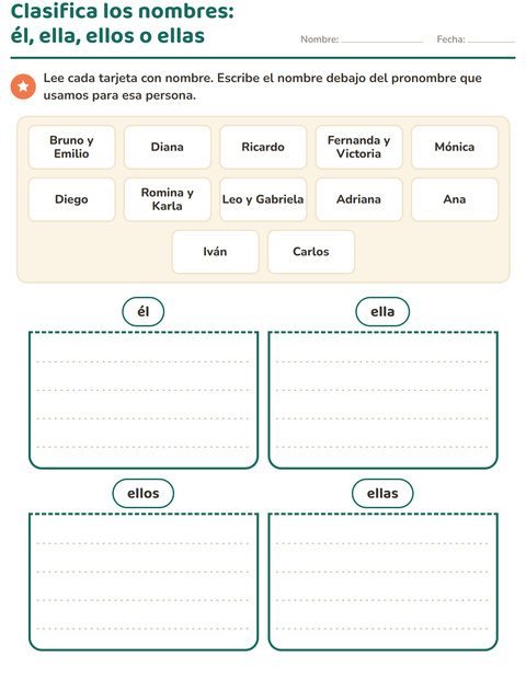 Vista previa de la hoja de Pronombres personales para grado 1