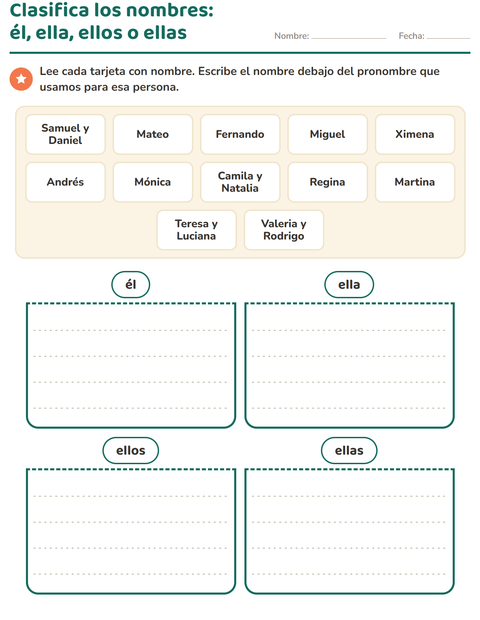 Vista previa de la hoja de Pronombres personales para grado 1