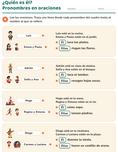 Vista previa de la hoja de Pronombres personales para grado 2