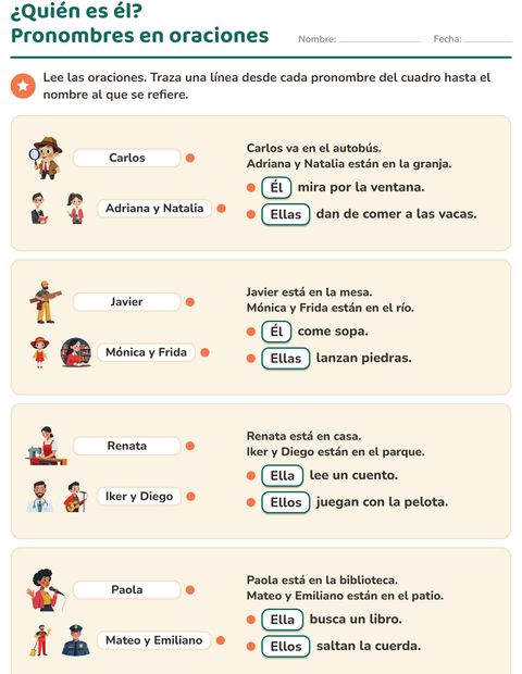 Vista previa de la hoja de Pronombres personales para grado 2