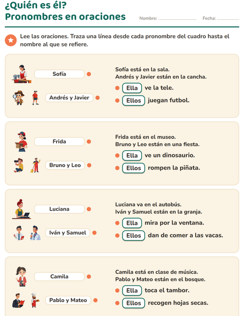 Vista previa de la hoja de Pronombres personales para grado 2