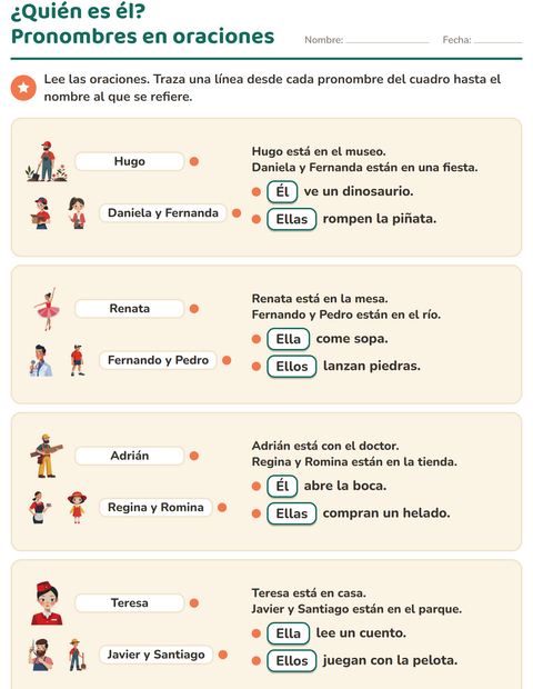 Vista previa de la hoja de Pronombres personales para grado 2