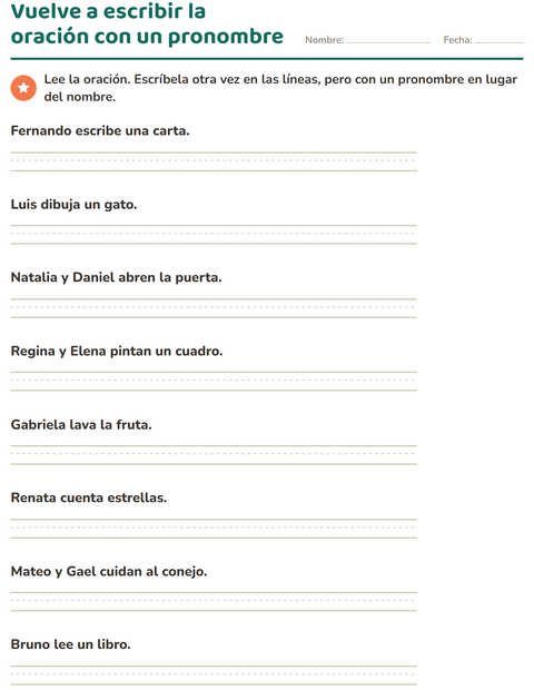 Vista previa de la hoja de Pronombres personales para grado 2