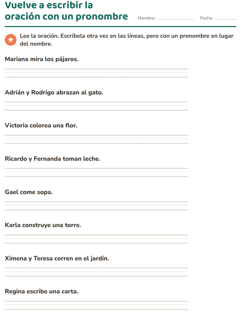 Vista previa de la hoja de Pronombres personales para grado 2