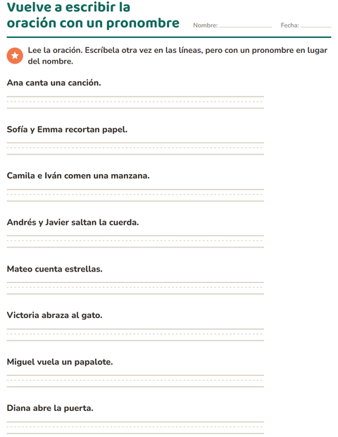Vista previa de la hoja de Pronombres personales para grado 2
