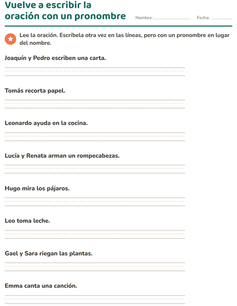 Vista previa de la hoja de Pronombres personales para grado 2