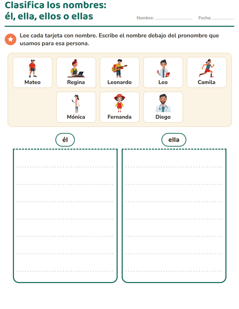 Vista previa de la hoja de Pronombres personales para grado 1