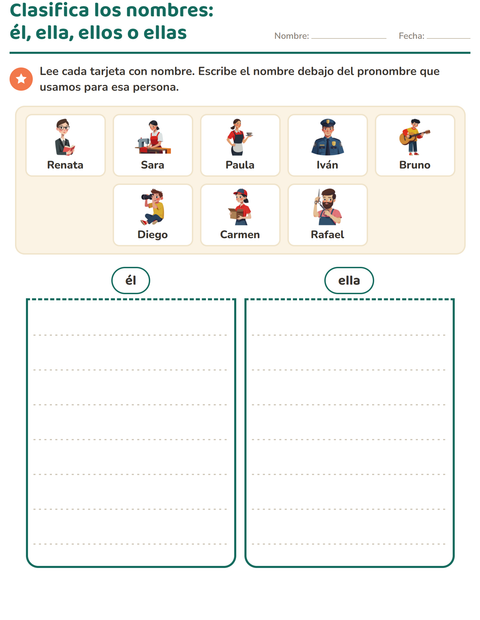 Vista previa de la hoja de Pronombres personales para grado 1