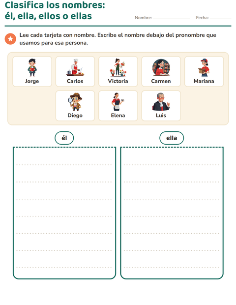 Vista previa de la hoja de Pronombres personales para grado 1