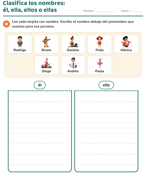 Vista previa de la hoja de Pronombres personales para grado 1