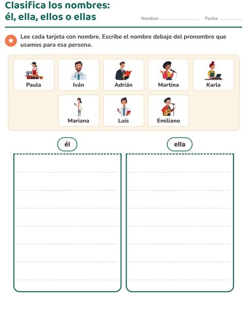 Vista previa de la hoja de Pronombres personales para grado 1