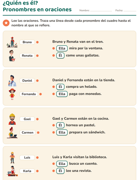 Vista previa de la hoja de Pronombres personales para grado 2